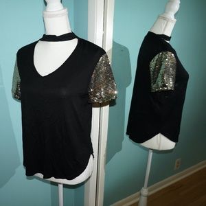 Black Gold Sequin T Shirt Choker